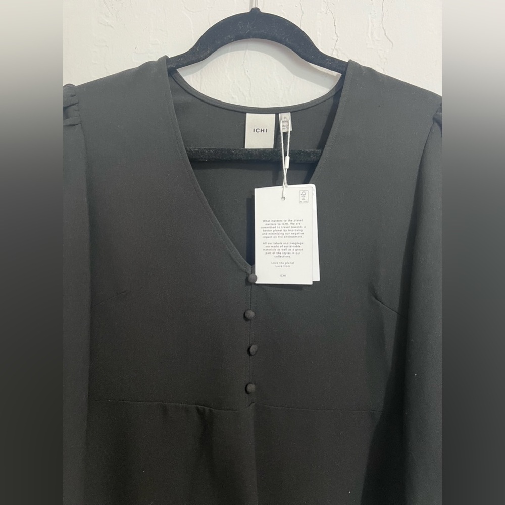NWT Ichi Long Sleeve Black Mini Dress - Picture 2 of 4
